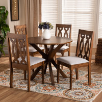 Baxton Studio Callie-Grey/Walnut-5PC Dining Set Callie Modern and Contemporary Grey Fabric Upholstered and Walnut Brown Finished Wood 5-Piece Dining Set